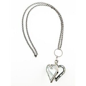 Crystal Heart Memory Floating Locket Lobster Clasp Necklace - Gunmetal-toned